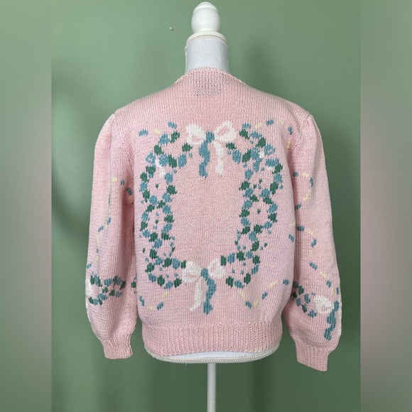 Vintage Berek Hand Knit Sweater Floral Pink Design 100% Cotton Fairy Kei Cottage - Picture 5 of 10